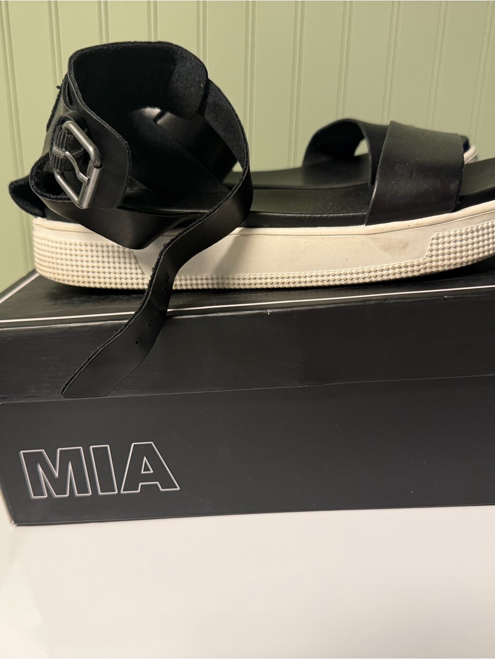 MIA Black and White Platform Ankle-Strap Sandals